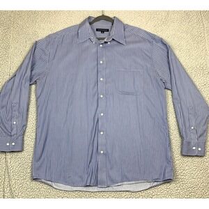 Hathaway Blue Pinstripe Button-Down Dress Shirt Men's XL 17.5 35/36‎ 100% Cotton